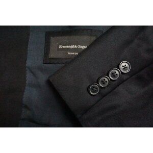 Ermenegildo Zegna Milano Navy Blue 100% Wool Sport Coat Jacket Sz 44L